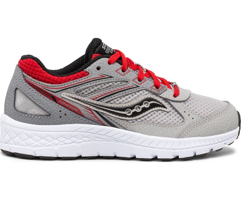 Kids\' Saucony Cohesion 14 Lace Sneakers Grey / Red | Singapore 852ZUTG